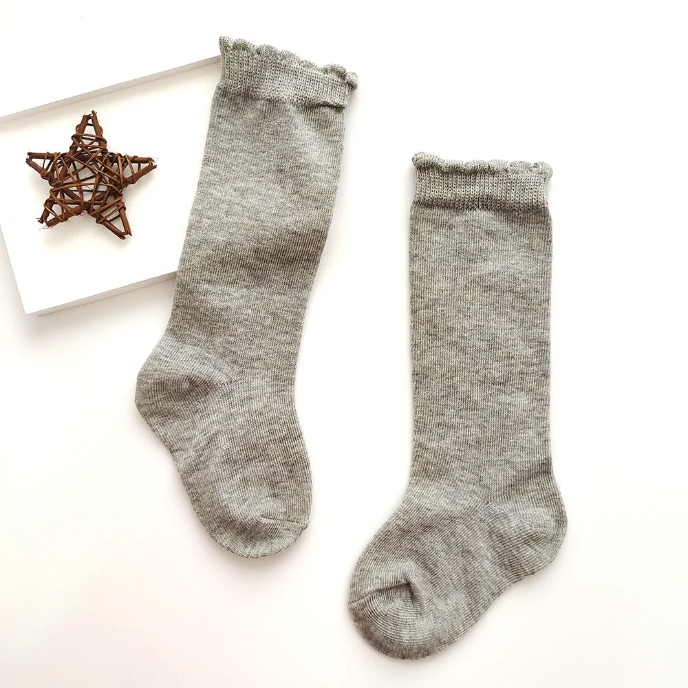 New Kids Knee High Socks Baby Girls Boys Flat Long Sock Soft Cotton Solid Color Children Stockings For 0-7 Years
