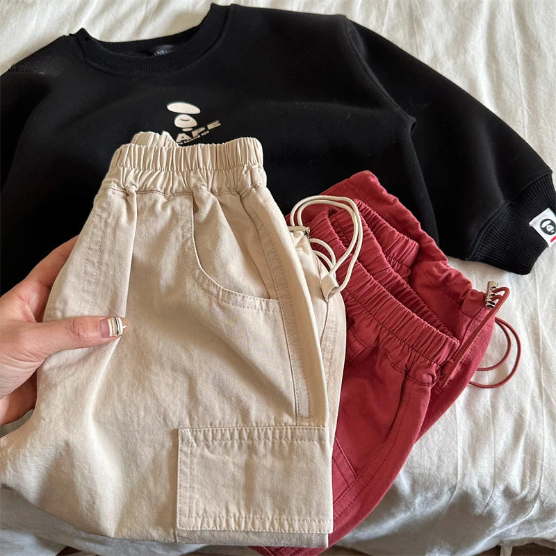 Kids Pants & Capris Autumn New Collection Solid Color Tight-fitting Cargo Pants for Boys and Girls Baby Wide-leg Pants