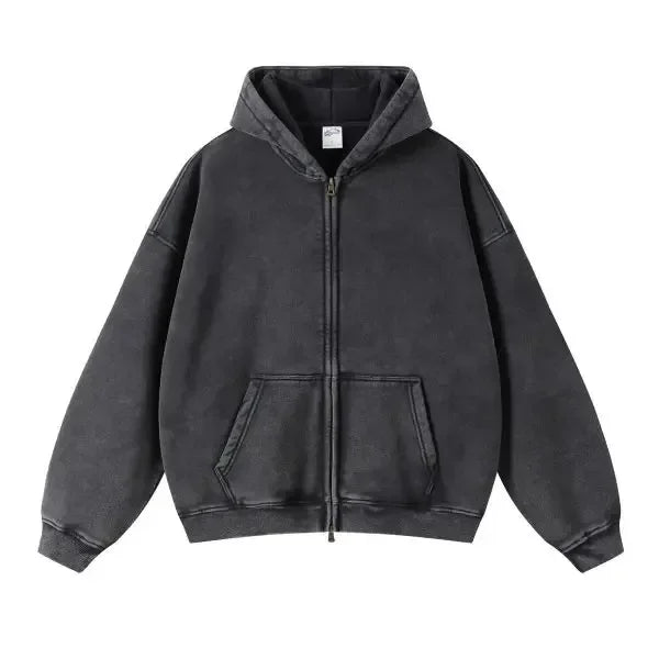 DAVIDSHAO Hoodies Oversized Unisex Acid Wash Hoodie EU US Size 350g Heavyweight Fleece Vintage Sweatshirt Men Women Streetwear