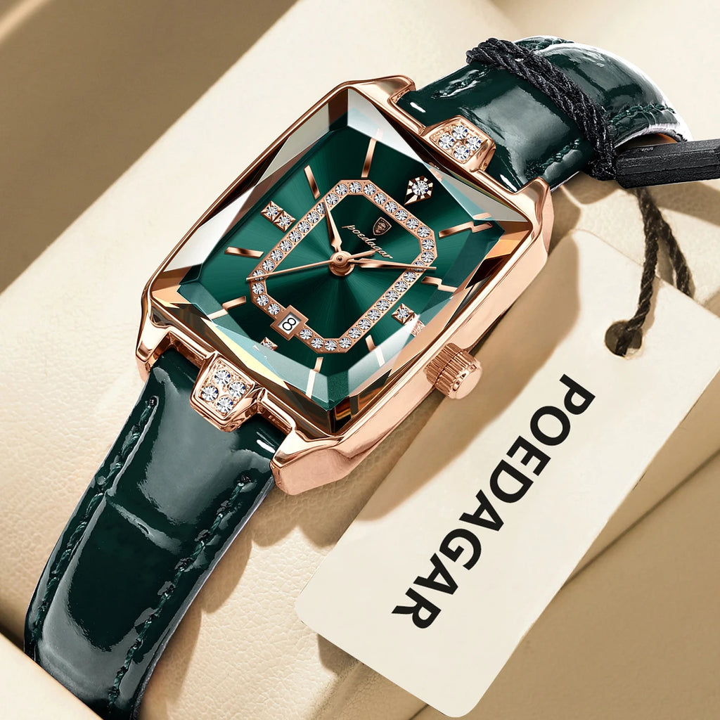 POEDAGAR Top High Quality Women Wristwatch Waterproof Date Leather Watch For Woman Quartz Luxury Rectangle Women's Watches Reloj
