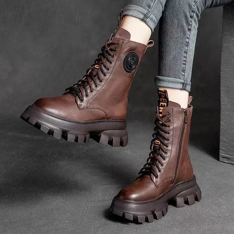 Boots Woman Winter 2025 New In Half Boot Booties Genuine Leather and fur Leather Punk Chelsea Gothic Y2k Shoes for Women Padded