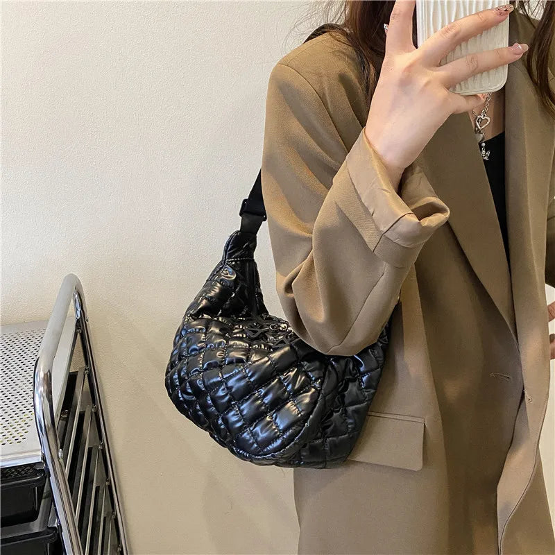 Women's Vintage Nylon Shoulder Underarm Bag Female Casual Waterproof Crossbody Hobo Bags Lady Quilted Space Cotton Handbag