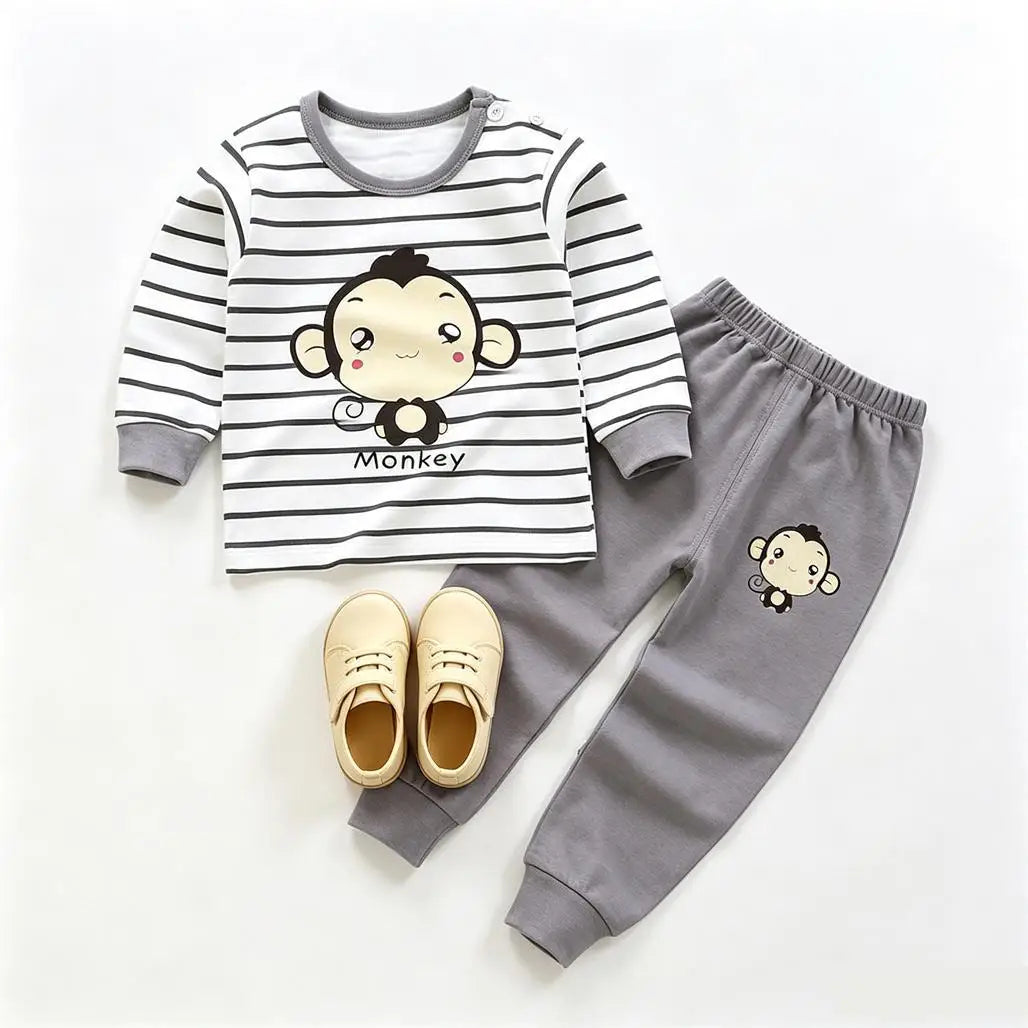 Baby Pajamas Suits Long-sleeved Two Piece Set Spring Autumn Clothing Round Neck Tops Pajamas Pants Toddler Cartoon Outfits