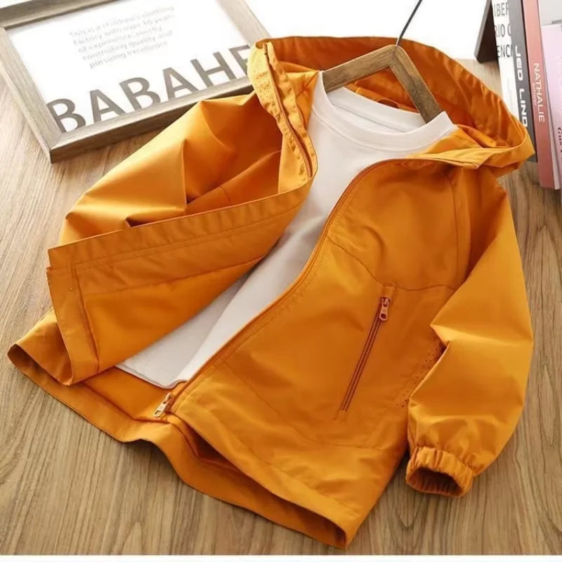 Boys Hooded Jacket Spring Autumn 2026 New Teenage Kids Thin Casual Loose Solid Zip Up Coat Children Outerwear 120-170CM