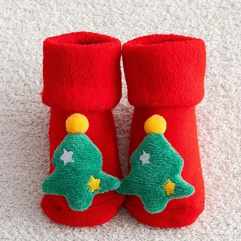 New Kids Christmas Cartoon Socks Girls Boys Non-slip Cotton Toddlers Socks Newborns Infants Short Socks Clothing Accessories