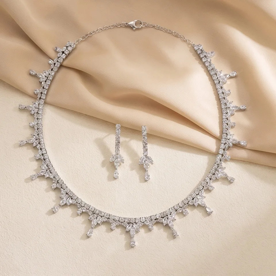 2 Pieces Jewelry Sets For Women Luxury Zirconia Bridal Necklace Earring Set Party Prom Wedding Bride Necklace set Accessories