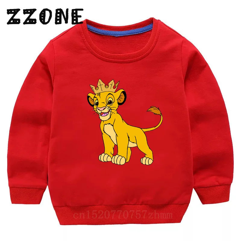 Kids Sweatshirts The Lion King Cute Simba Print Cartoon Children Hoodies Autumn Baby Pullover Outwear Tops Girls Boys Clothes