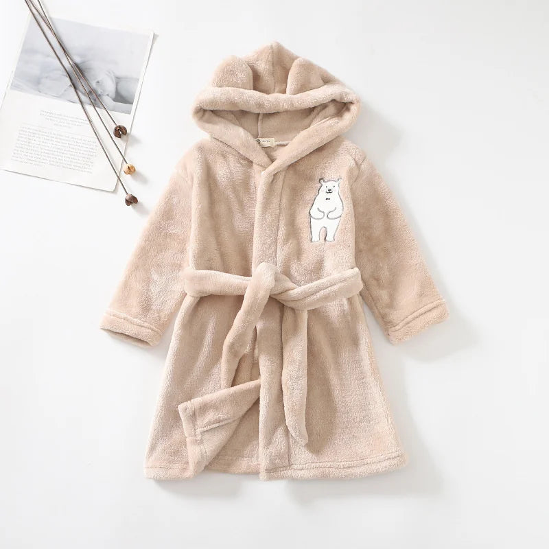 Kids Soft Pajamas Children's Winter Flannel Bathrobe 2023 New Cartoon Cute Sleepwear Boys Girls Autumn Robes Hooded Homewear