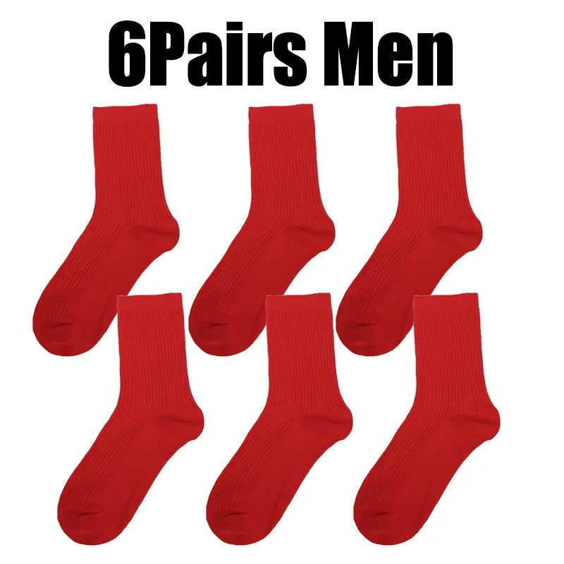 Men Women Socks Red New Year Cotton Socks Breathable Sports Comfortable Solid Color Cotton Festival Casual Lucky Red Floor Socks