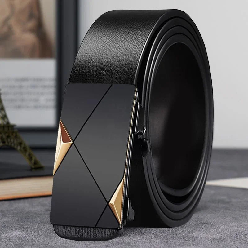 Men's Black Automatic Buckle Belt, Business Style, Minimalist Design, Easy to Handle Suit/casual Pants, Multiple Scenarios