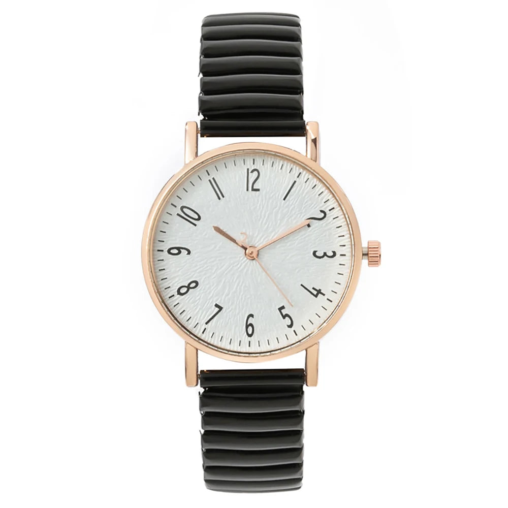 Women's Fashion Simple Digital Design Quartz Watch Casual Stainless Steel Stretch Buckleless Strap Ladies Clock Dress Watches