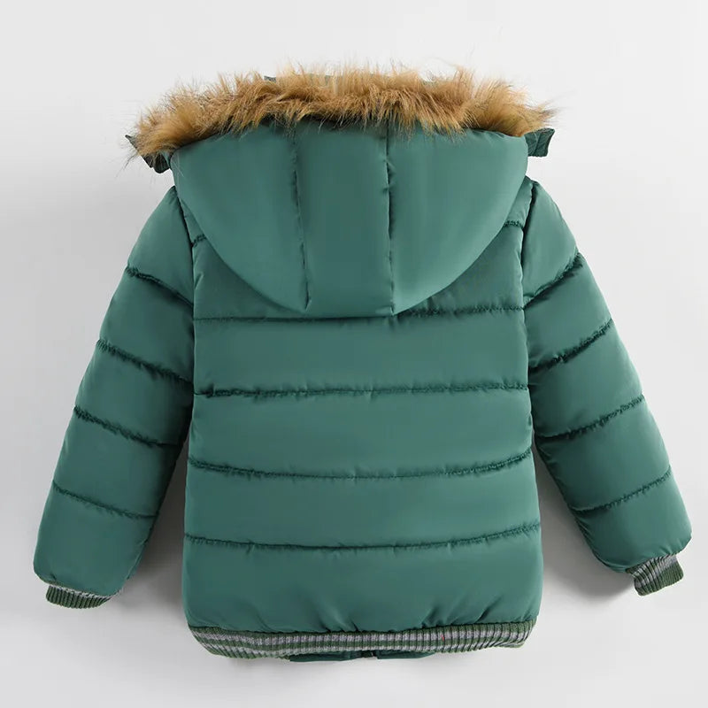 2-6 Years Autumn Winter Boys Jacket Warm Fur Collar Fashion Baby Girls Coat Hooded Zipper Outerwear Birthday Gift Kids Clothes