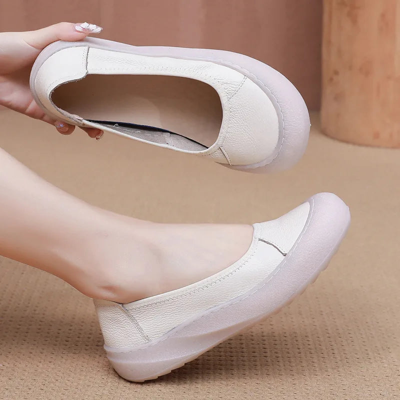 Spring Fashion Women's Loafers Genuine Leather Soft Moccasin Retro Butterfly-Know Flower Summer Ballet Flats Ladies Shoes