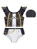 Children's Clothing Girls' Swimsuit Set Cartoon Print Girl Summer Beach Vacation Swimsuit Cute Ruffled Kidsren's Swimsuit + Pants + Hat Three-Piece Set Suitable for Girls Aged 4-11