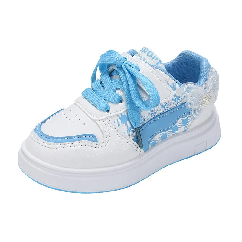 Girls Sneakers White Lace Decoration Butterfly Children's Sports Shoes Breathable Casual Non-slip Outdoors Kids Board Shoes