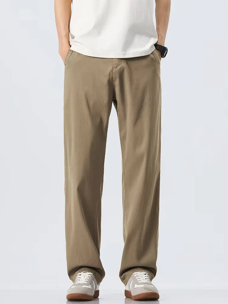 Lyocell Ultra-thin Ice Silk Trousers Men's Summer Loose Straight Cool Breathable Daily Sports Casual Trousers Fashion Korean