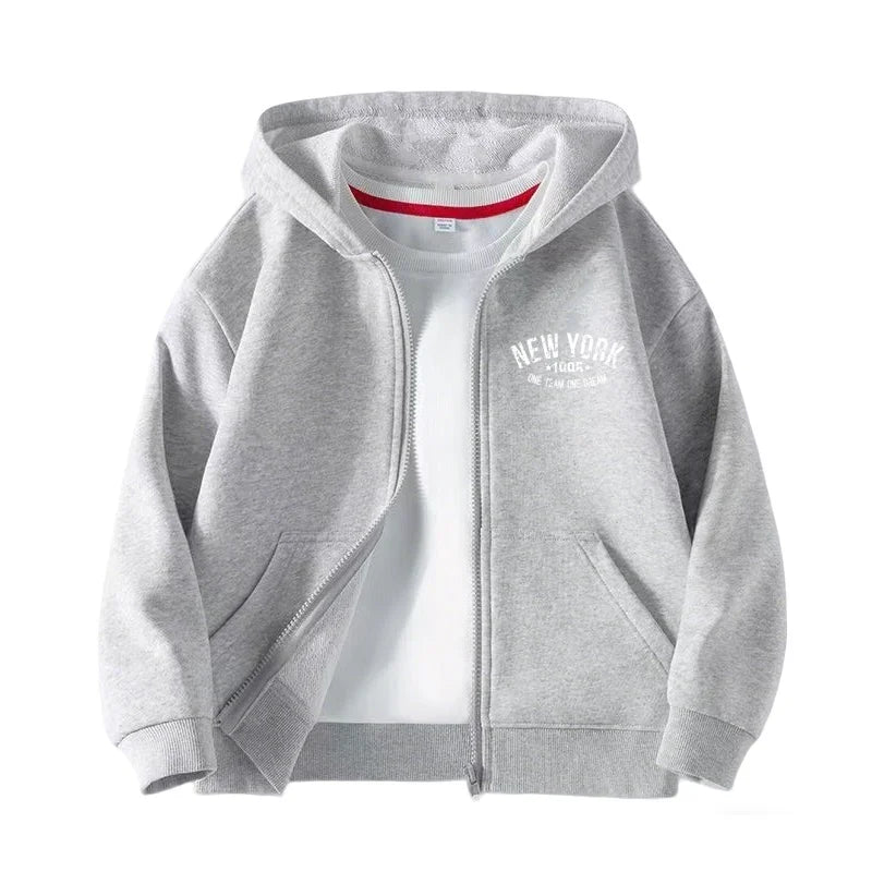 Children Spring Autumn Zipper Hoodies Coat Boys Age 5-12 Leisure Tops Kids Boy Fashion New York City Cardigan Jacket