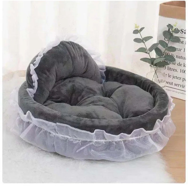 Fantasy Bow Lace Pet Bed Cute Large Dog Beds Cat Pet Sofa Detachable Oval Pink Princess Pet Bed Basket For Dog Wedding Furniture