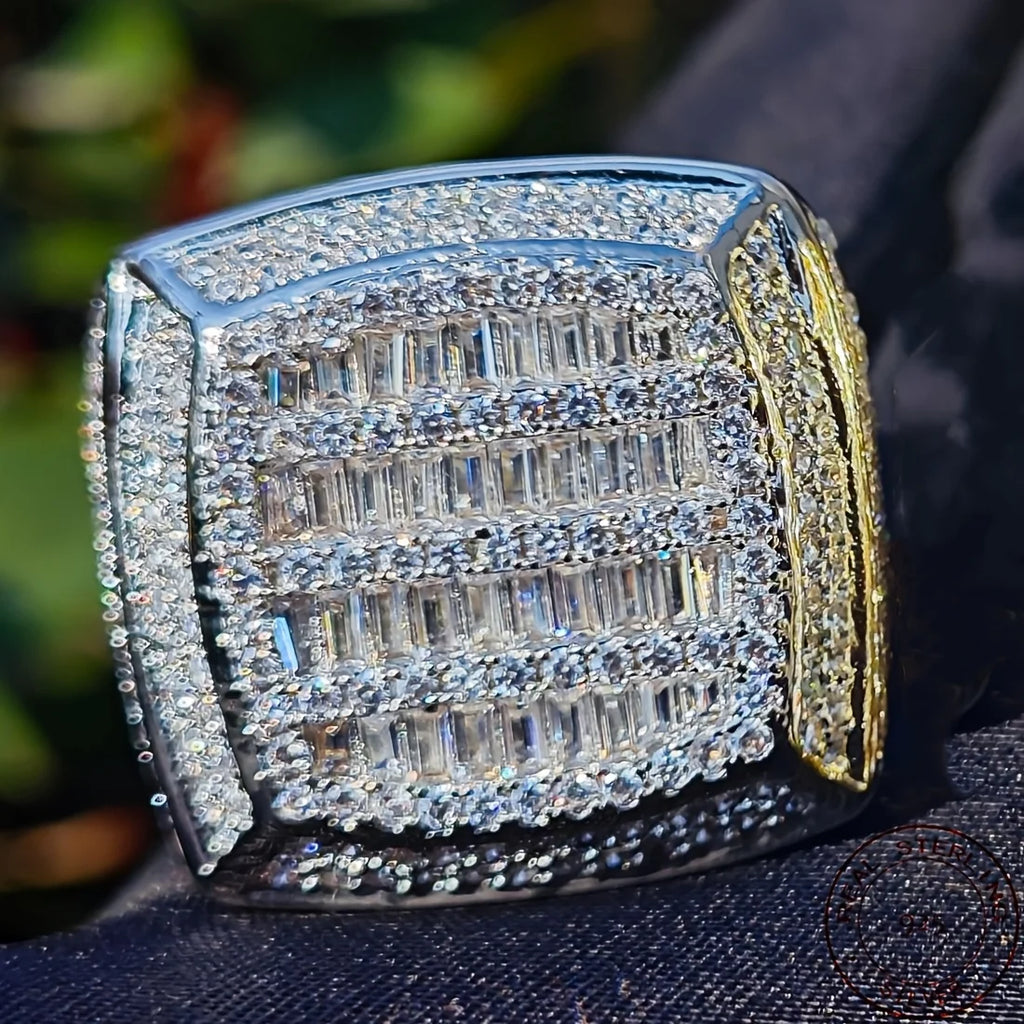 Fashion Men’s Iced Out Lad Diamond Rings 925 Sterling Silver Big Square Baguette Hip Hop Champion Ring Luxury Fine Jewelry