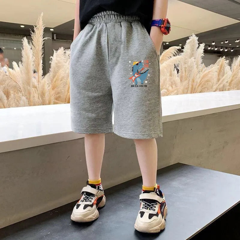 Summer Boys Sport Shorts 2024 Cartoon Dinosaur Printed Kids Pants Teens Running Sweatpant with Pocket