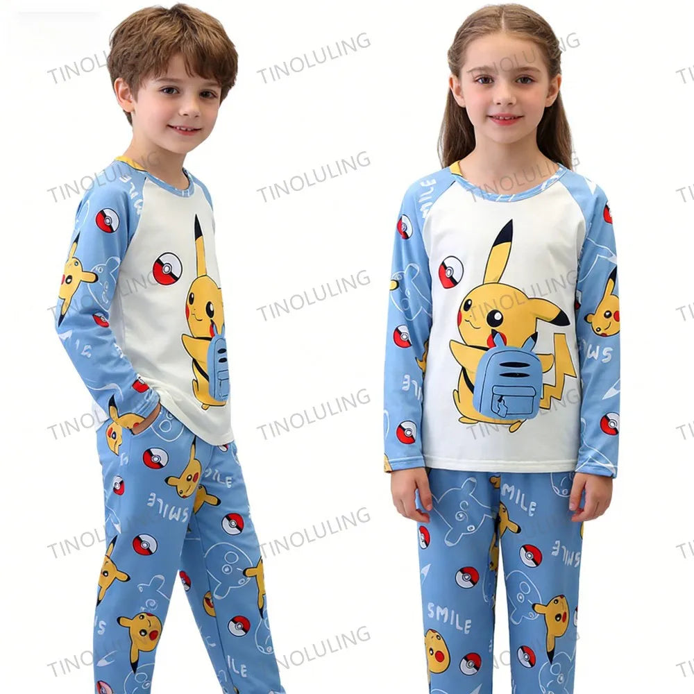 Pikachu Pajamas for Boys Children's Long Sleeve 2pcs Top+Pants Sleepwear Kids Clothing Sets Cartoon Girls Casual Outfits Gifts
