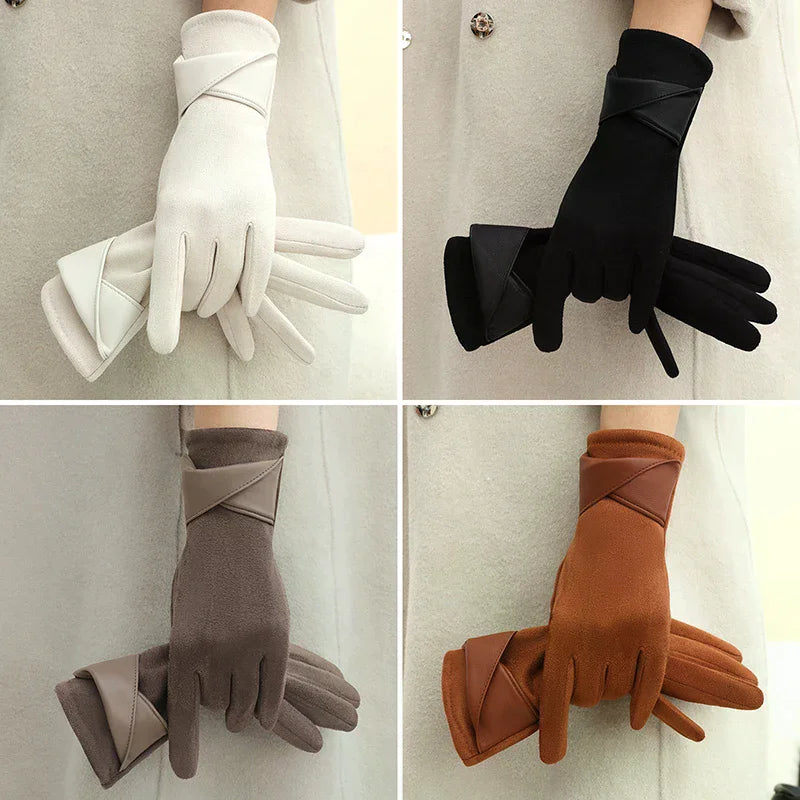 1 Pair Suede Gloves For Women Winter Velvet Gloves Elegant Touch Screen Gloves Riding Driving Keep Warm Outdoor Christmas Gift