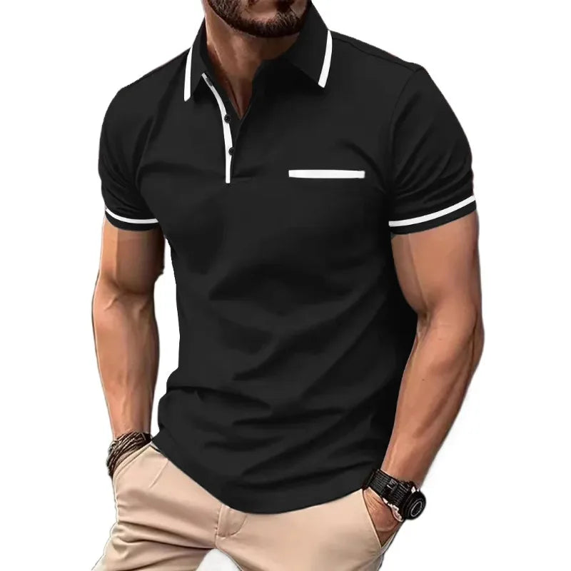 Mens Quarter Zip Polo Breathable Shirts Casual Classic Short Sleeve Contrast Collar Polo T Shirts Lightweight Pockets Streetwear