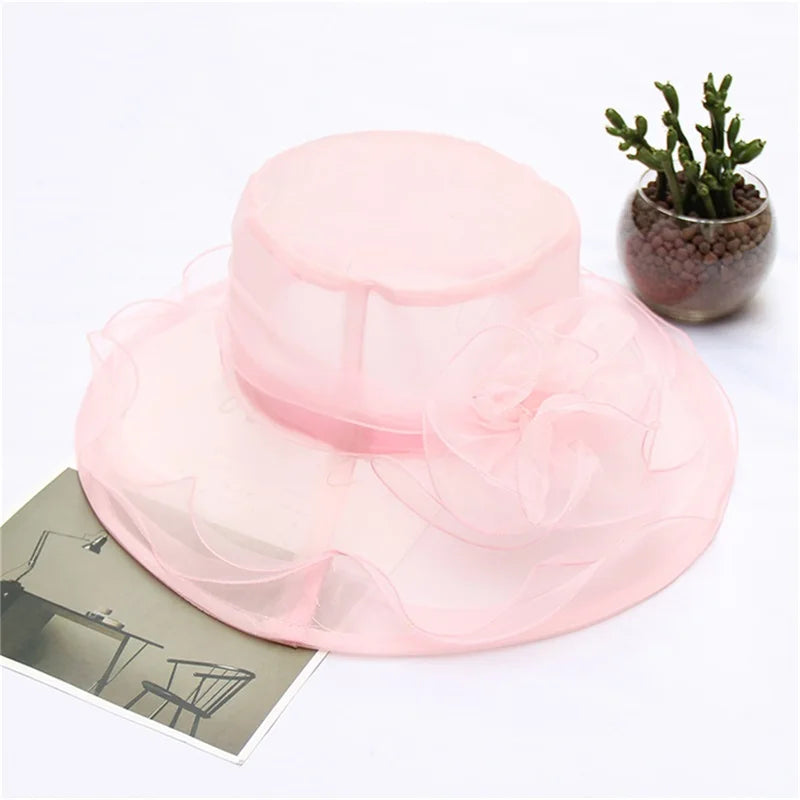 Wedding Hat for Women Elegant Flower Mesh Sunscreen Kentucky Derby and headgear Church Organza Purple Sunhats