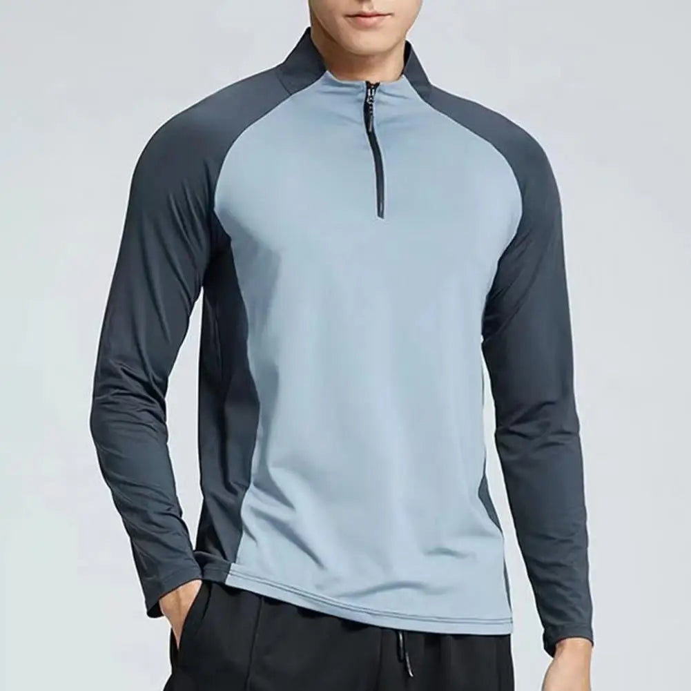 Men Sports T-shirt Half Zipper Collar Fitness Training T-shirts Gym Workout Compression Sweatshirt Running Football Sportswear