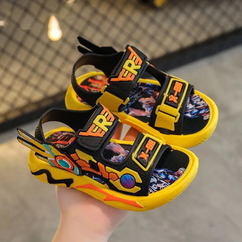 Kids Sandals for Boys 3-12 Year Old Soft Sole Anti Slip Cartoon Design Beach Outdoor Sandals