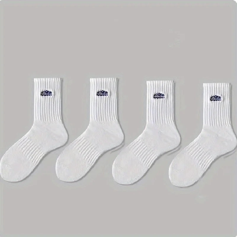4 pairs of unisex socks with oil painting pattern  thin breathable and versatile casual mid length socks
