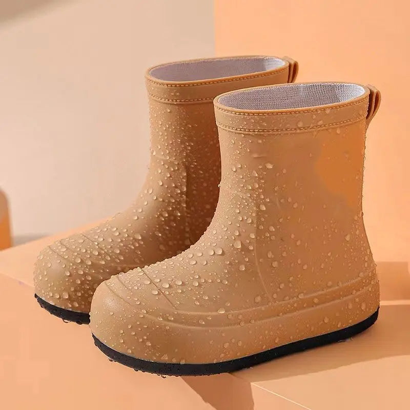 Children Cute Cartoon Rain Boots Solid Color Minimalist Non Slip Waterproof Outdoor Shoes Soft Sole Rubber Footwear New Arrival