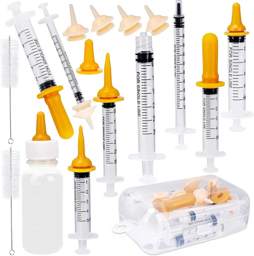23 pet feeding sets: contains 50 ml bottle and syringe, nipple, measuring cup, cleaning brush, suitable for puppies and kittens
