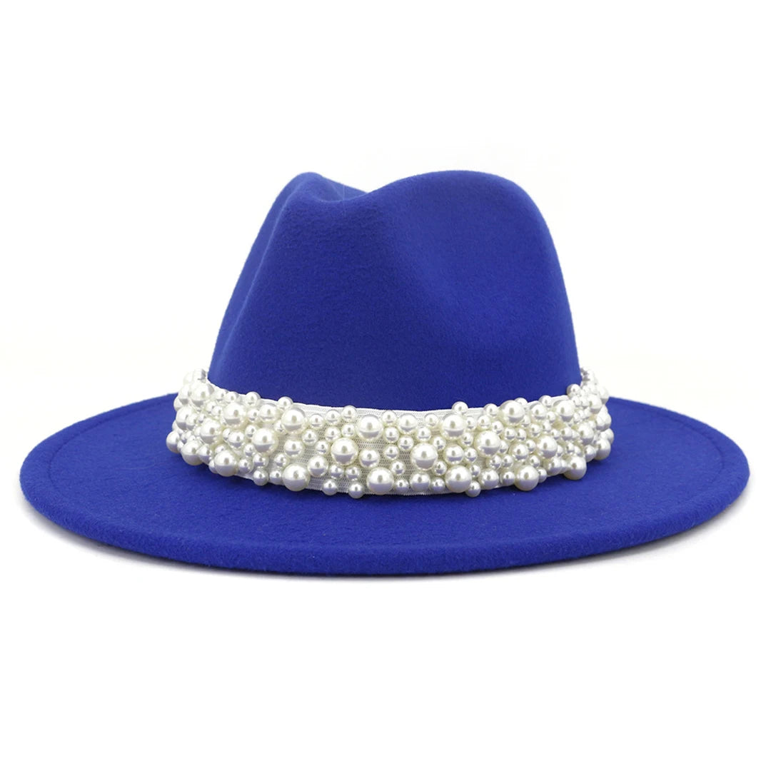 Fedora Hats for Women Wool Felt Panama Hat with Pearl Band Wide Brim Felt Hat Classic Trilby Jazz Hat Church Hats Women Elegant