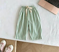 Kids Casual Loose Fit Pants Cotton Trousers With Striped Drawstring Design Multiple Color Choices Suitable For Boys And Girls