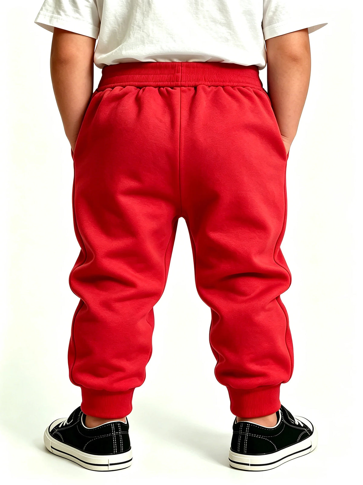 Kids Red Jogger Pants Elastic Waist Side Pockets Four Seasons Boys Girls Casual Sweatpants Toddler Daily Outdoor Long Trousers