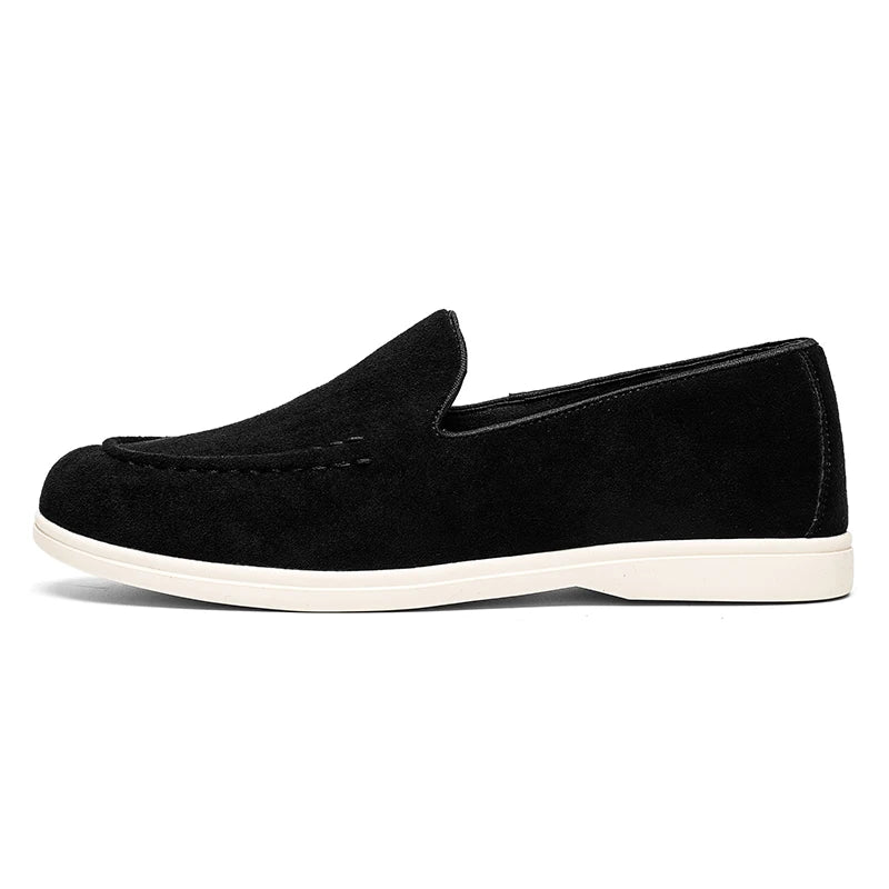 Men's Suede Leather Slip-on Loafers British Style Flat Casual Dress Boat Shoes Lightweight Comfort