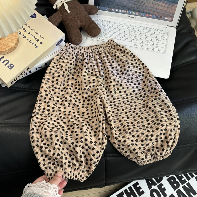 1pcs Boy Girl Winter Autumn Corduroy Kids Pants  Dot Mid Waist Harem Children Trousers
