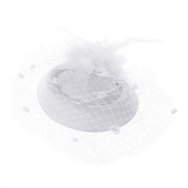 Fascinator Hats for Women Pillbox Cap with Flower Furry Mesh Veils and Hair Clip Party Headwear Headdress