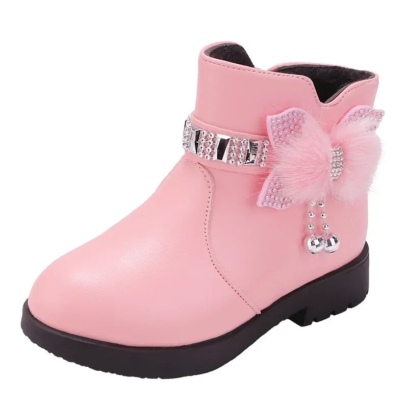Kids Winter Solid Color Boots Girls Zipper Plush Warm Comfortable Boots Womens Fashion Soft Sole Simple Non-Slip Childrens Shoes