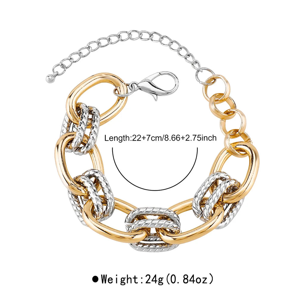 Fashion Personalized Jewelry Sets Women Geometric Metal Color Block Chain Necklace Bracelet Set Elegant Banquet Jewelry Gifts