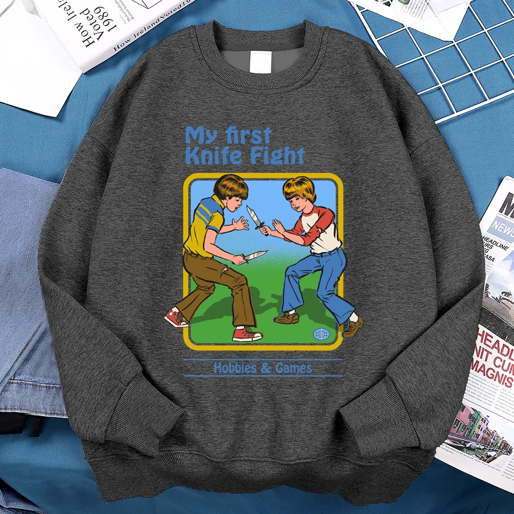My First Knife Fight Hobbies Games Comics Hoodie Men Women Autumn Loose Warm Clothing Casual Casual Streetwear Crewneck Hoodies