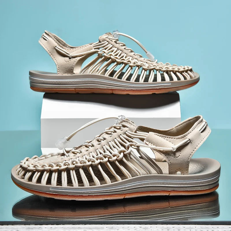 Women Sandals Fashion Handmade Weaving Design Beach Slippers Men Summer Breathable Casual Flat Sandals Outdoor Couples Big Size