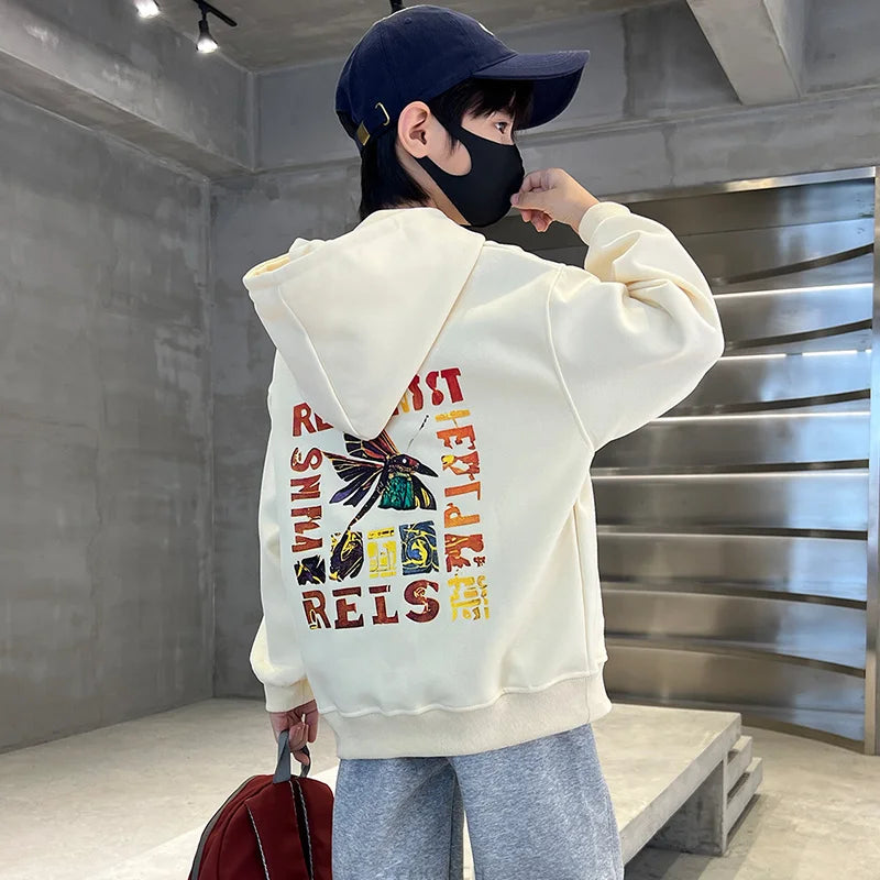 Boys Hoodies Sweatshirt Young Children's Clothes Long Sleeve Kids Pullover Hooded Sweatshirts Tops for Boys 5 To 14 Years Old