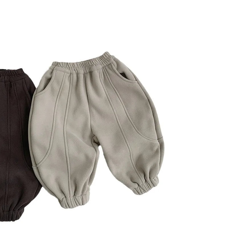 Children Fleece Sweat Pants 2025 Winter New Boys Warm Trousers Cotton Girls Plus Velvet Thick Casual Pants Solid Kids Clothes