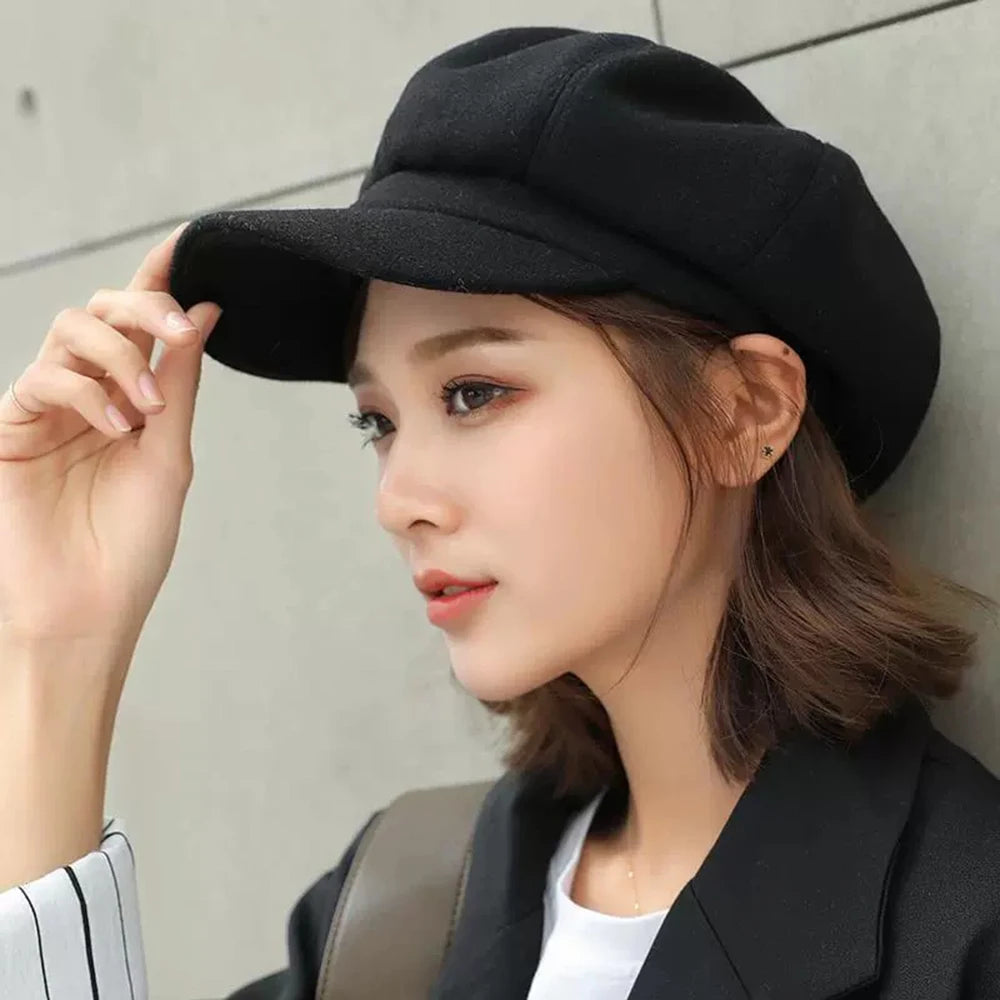 Autumn Winter Hats for Women Solid Plain Octagonal Newsboy Cap Men Ladies Casual Wool Hat Winter Beret Women Painter Caps