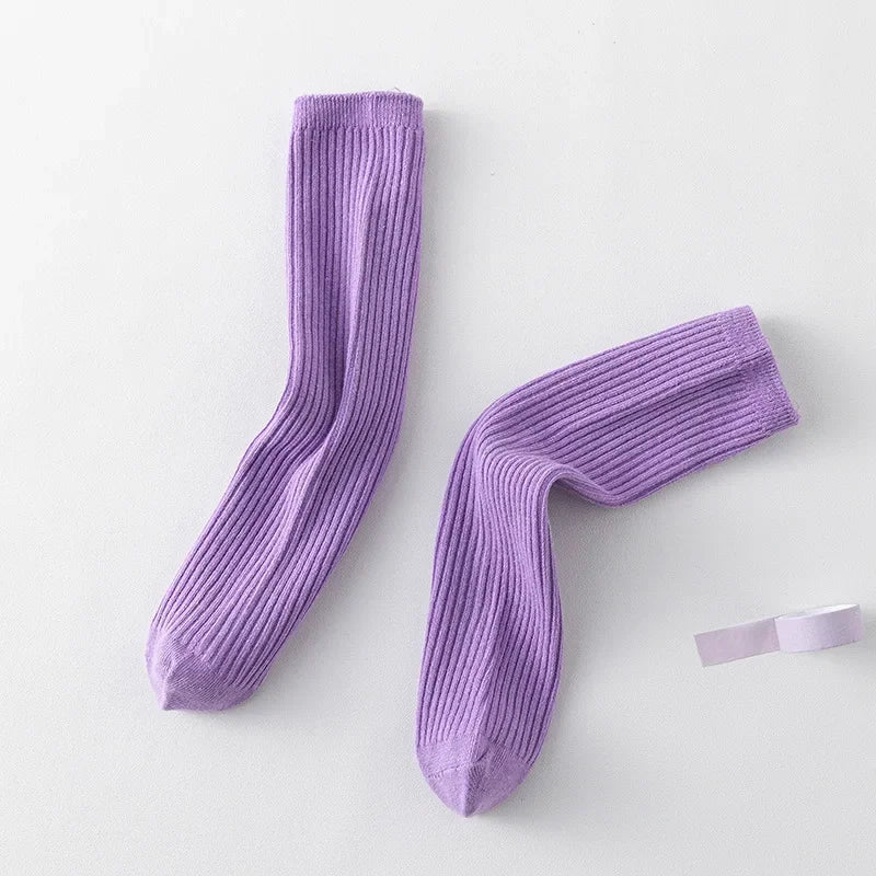 Solid Color Knitted Long Socks for Boy Girls Candy Color Knee High Socks Toddler Spring Autumn Soft Cotton Kids School Stockings