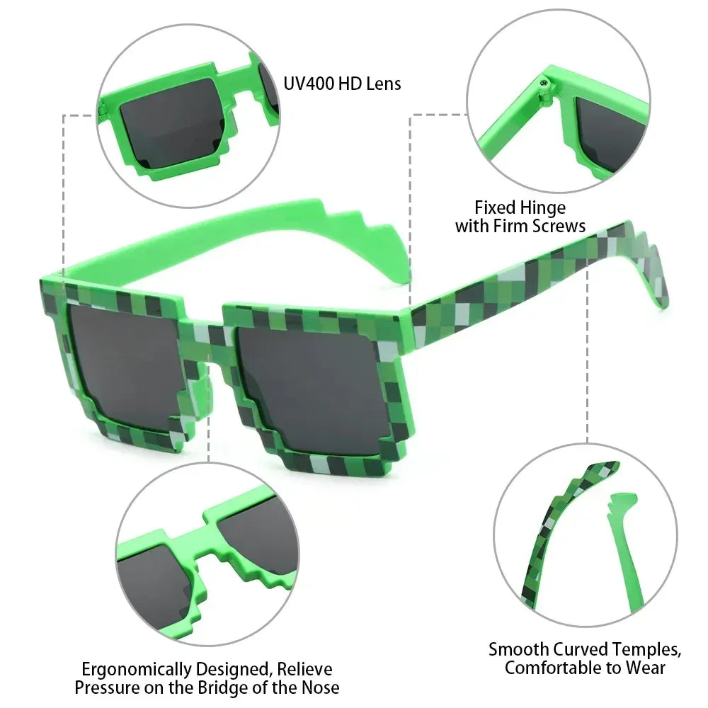 Kids and Adults Sunglasses Cosplay Action Game Peripheral Toy Square Glasses Pixel Mosaic Sunglasses Thug Life Sunglasses Gifts