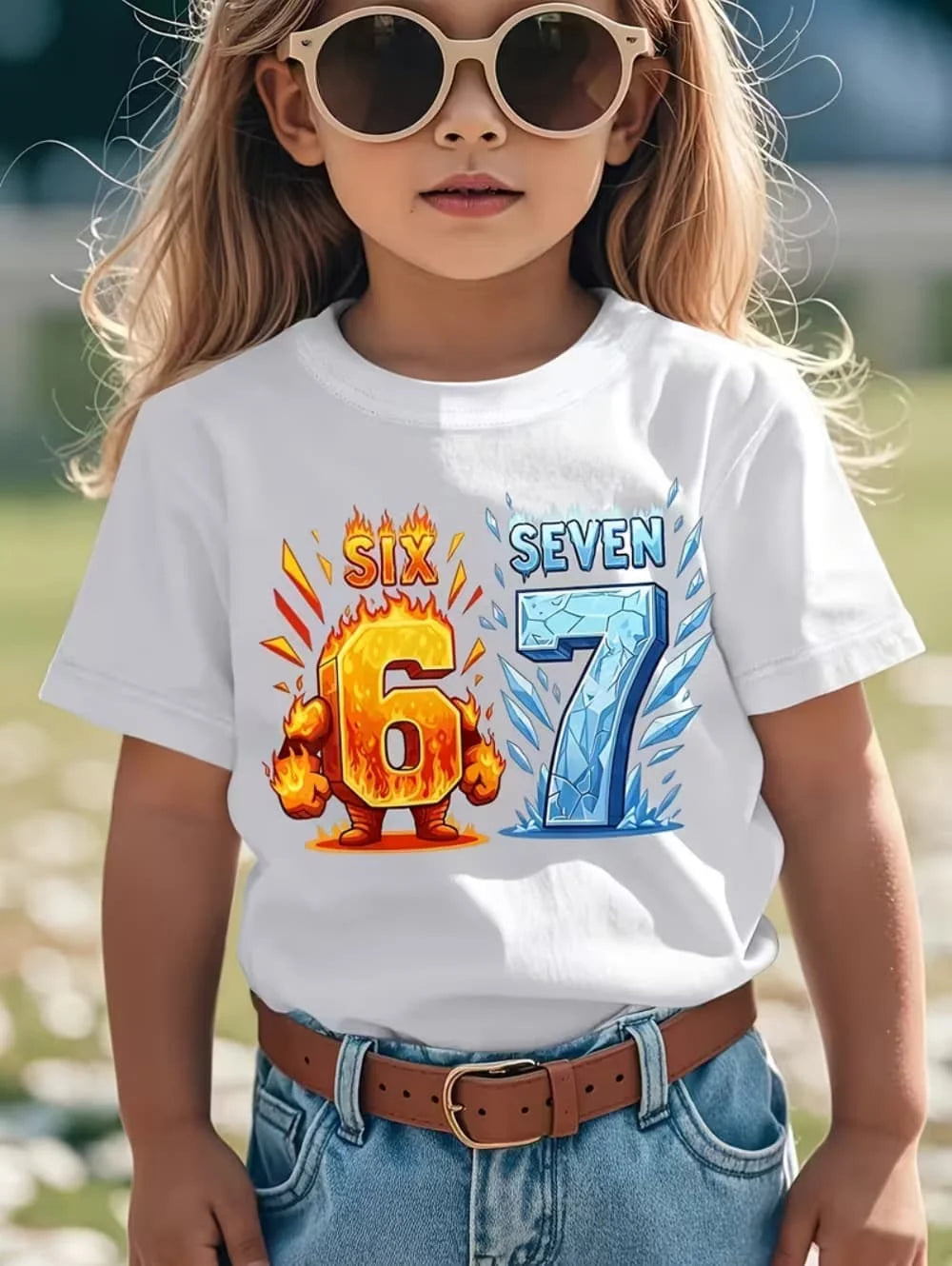 Fun Six Seven 6 7 Meme Design T-Shirt for Kids Chaotic Humor Y2k Game Saying Tees Casual O-Neck Top Fashion Children's Clothing