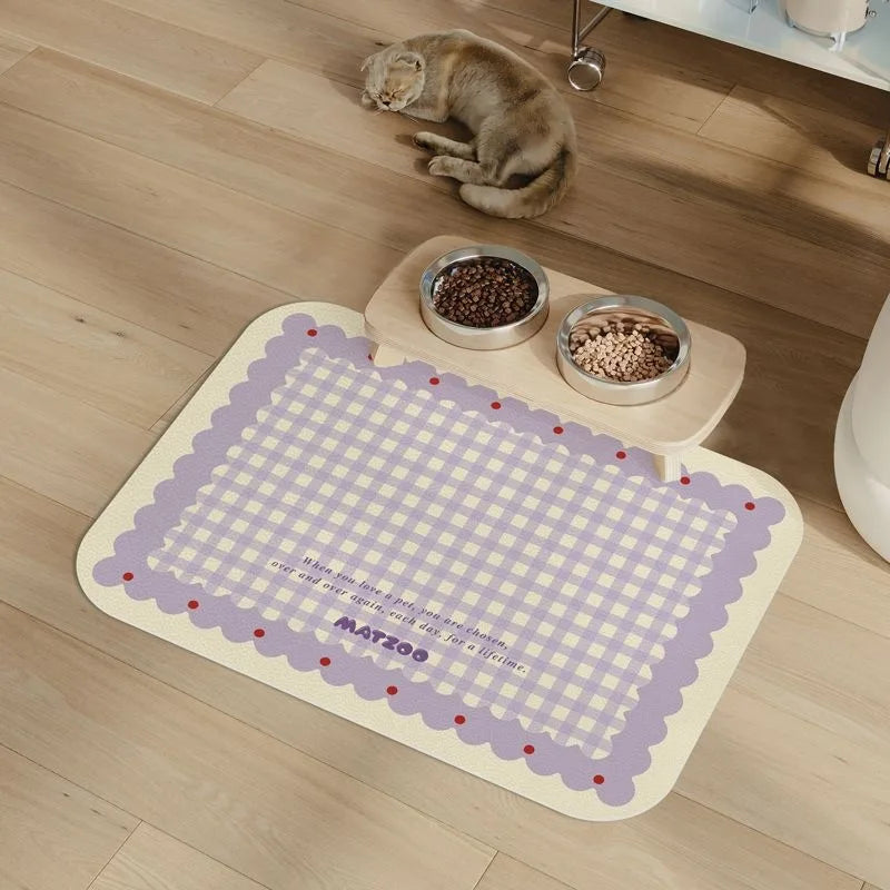 Pet Feeding Mat for Cats Dogs Dirt-Resistant Scratch-Proof Spill-Proof  Checkered Non-Slip Easy To Clean Food Water Bowl Mat